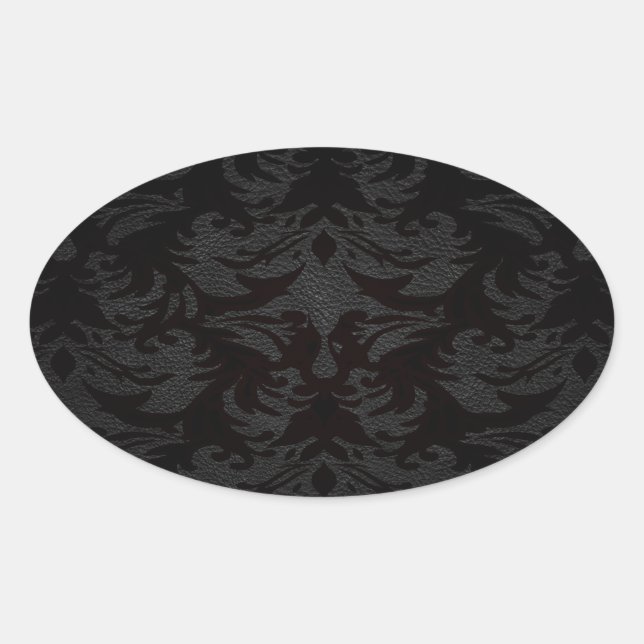 luxury leather look damask oval sticker (Front)