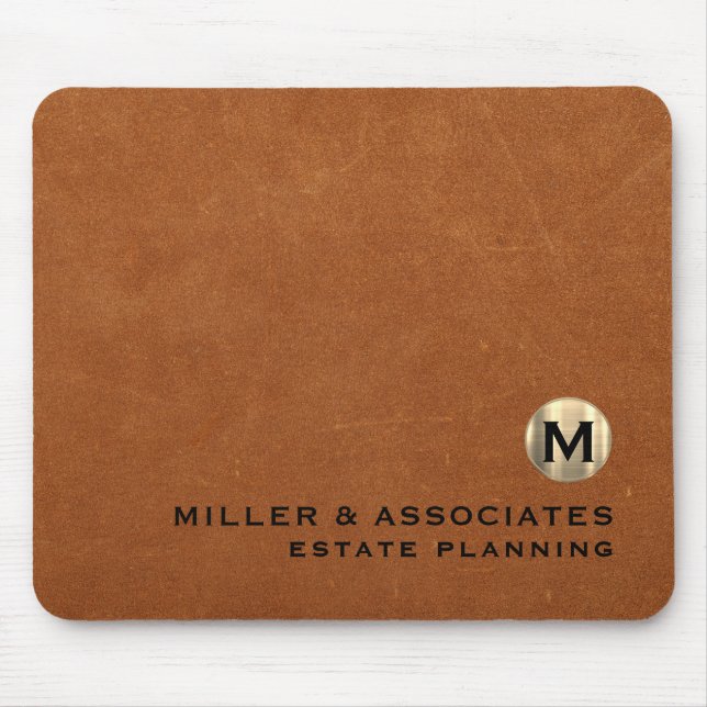 Luxury Leather Print Gold Emblem Company Branded Mouse Pad (Front)