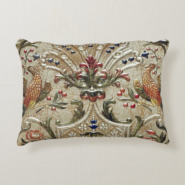 LUXURY LEATHER Silver Pheasant Gilded Accent Pillow (Front)
