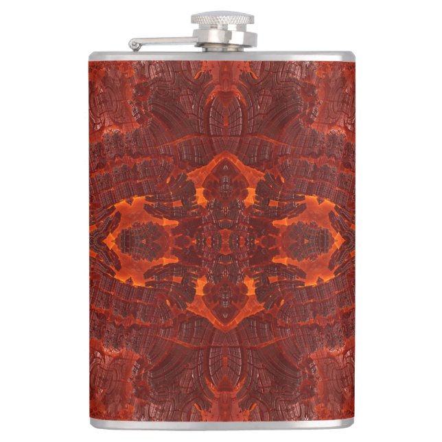 Luxury Leather Textured Golden Brown Pattern Flask (Front)
