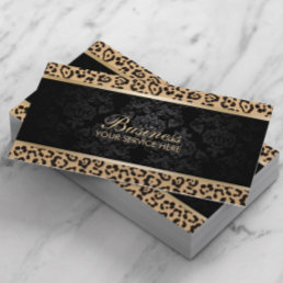 Luxury Leopard Black Damask Beauty Salon Business Card