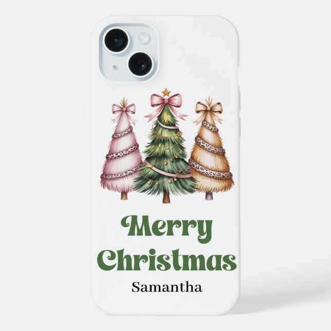 Luxury leopard pattern Christmas trees custom name Iphone Case (Back)