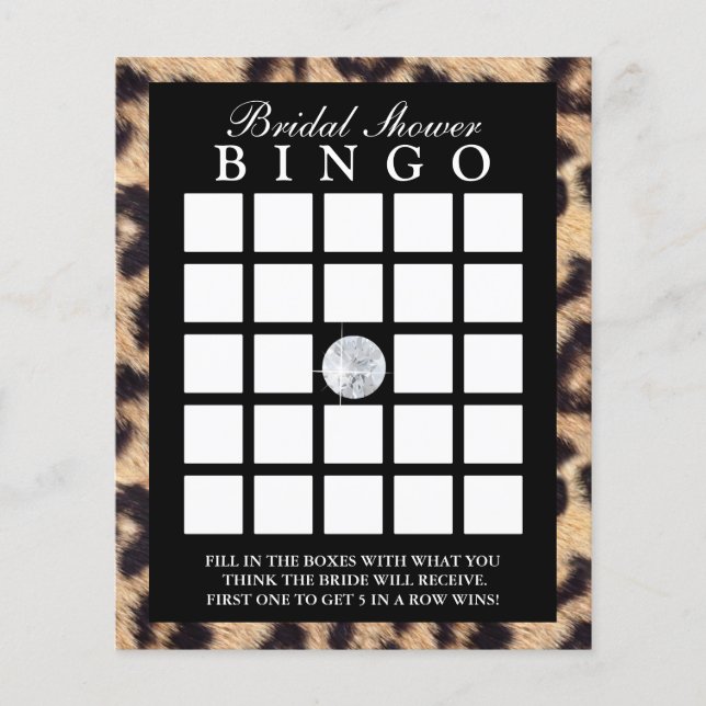 Luxury Leopard Print Bridal Shower Bingo Game Card (Front)