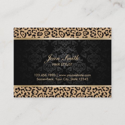 Luxury Leopard Print  Damask Hair Stylist Business Card
