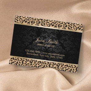 Luxury Leopard Print & Damask Makeup Artist Business Card