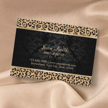 Luxury Leopard Print & Damask Makeup Artist Business Card by cardfactory at Zazzle