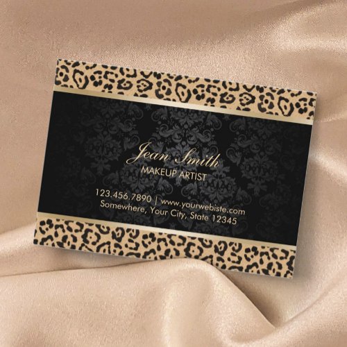 Luxury Leopard Print  Damask Makeup Artist Business Card