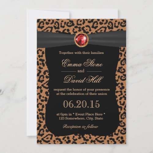 Luxury Leopard Print Ruby Gemstone Wedding 5x7 Paper Invitation Card