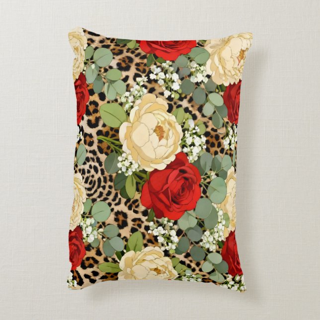 Luxury Leopard & Red Rose Pattern  Accent Pillow (Back(Vertical))