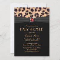 Luxury Leopard Ruby Gem Black Ribbon Baby Shower