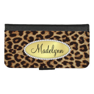 Luxury Leopard Spots with Monogram Bling iPhone5 iPhone 8/7 Wallet Case