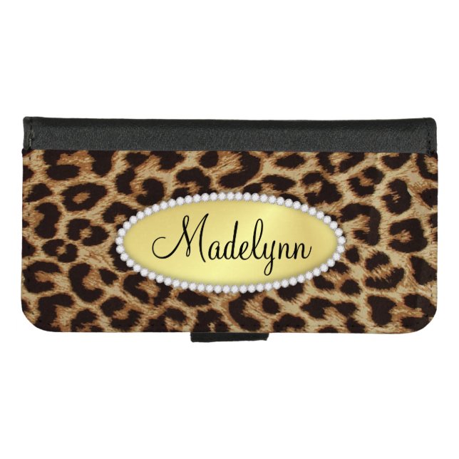 Luxury Leopard Spots with Monogram Bling iPhone5 iPhone Wallet Case (Front (Horizontal))