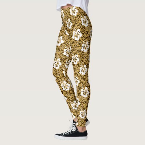 Luxury Leopard with hibiscus Print Leggings