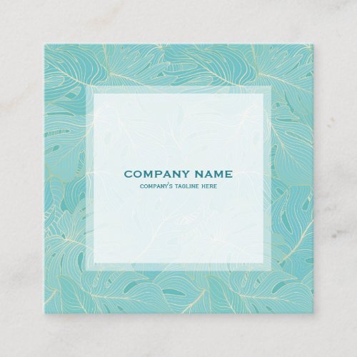 Luxury light blue and white palm leaves pattern square business card