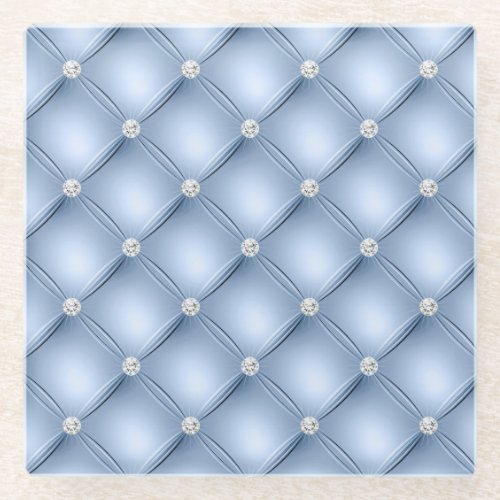 Luxury Light Blue Diamond Tufted Pattern Glass Coaster