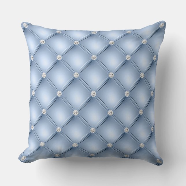 Luxury Light Blue Diamond Tufted Pattern Throw Pillow (Front)