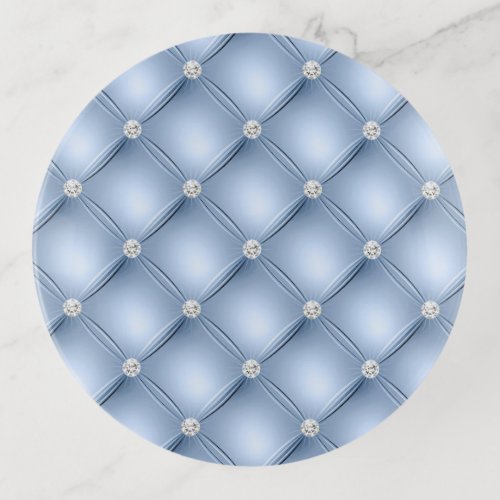 Luxury Light Blue Diamond Tufted Pattern Trinket Tray