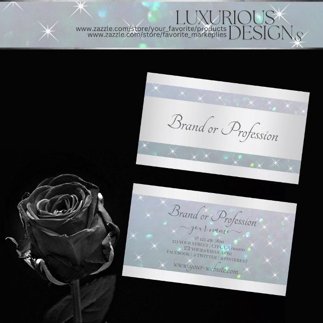 Luxury Light Blue Pearl Glitter and Sparkle Stars Business Card (Creator Uploaded)