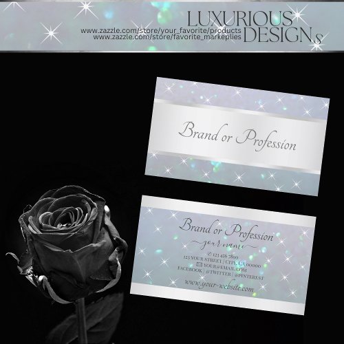 Luxury Light Blue Pearl Glitter with Sparkle Stars Business Card