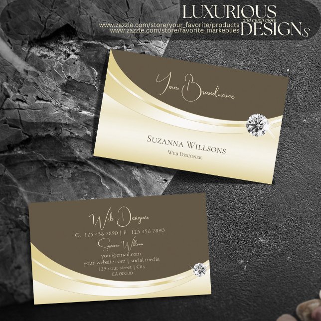 Luxury Light Gold and Brown with Sparkled Diamond Business Card (Creator Uploaded)