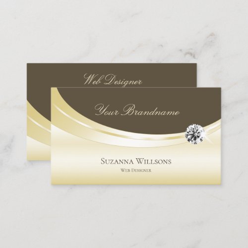 Luxury Light Gold and Brown with Sparkling Diamond Business Card