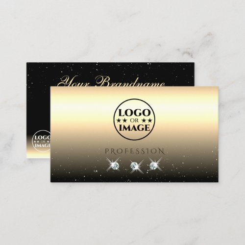 Luxury Light Gold Black Sparkling Jewels with Logo Business Card