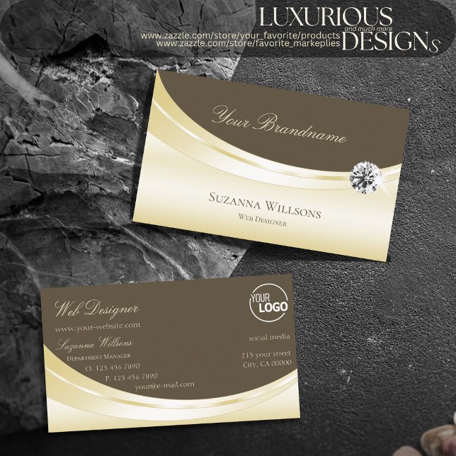 Luxury Light Gold Brown with Logo and Diamond Luxe Business Card (Creator Uploaded)