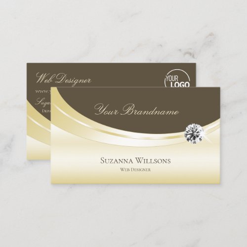 Luxury Light Gold Brown with Logo and Diamond Luxe Business Card
