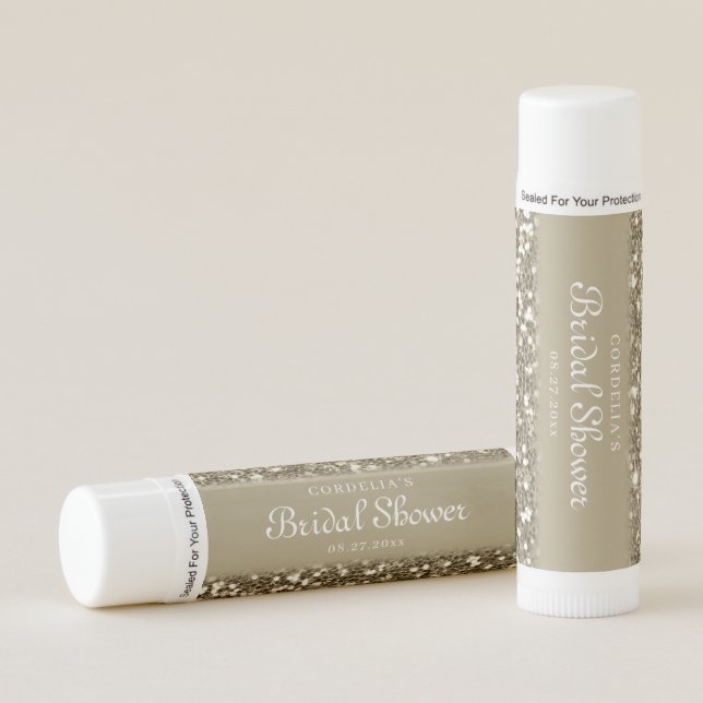 Luxury Light Gold Glitter Bridal Shower Favor Lip Balm (Front)