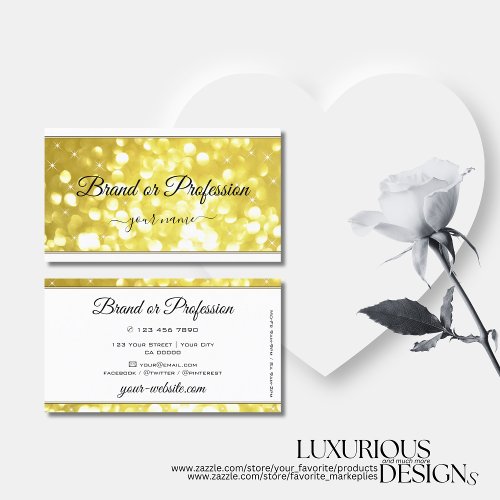 Luxury Light Golden Glitter Stars Elegant White Business Card