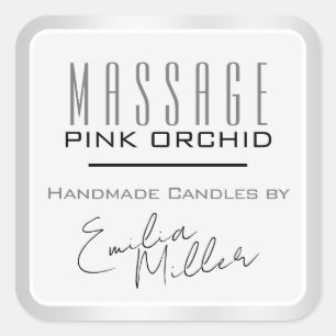 Luxury Light Gray Steel Signature Text Candles Square Sticker