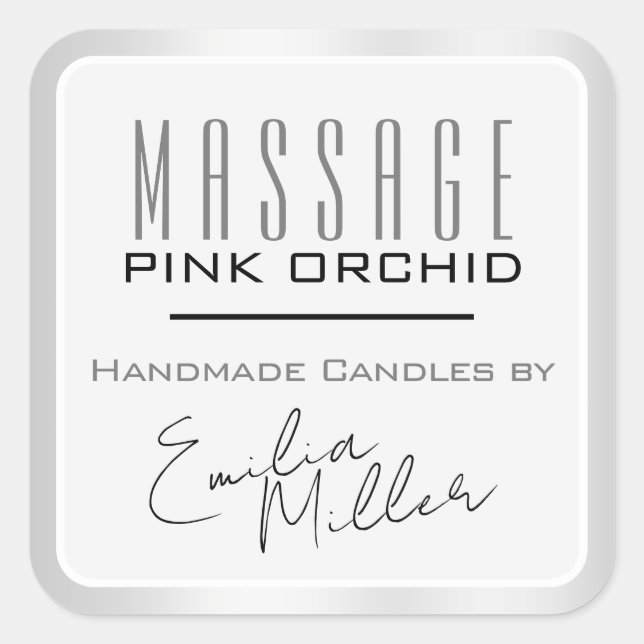 Luxury Light Gray Steel Signature Text Candles Square Sticker (Front)