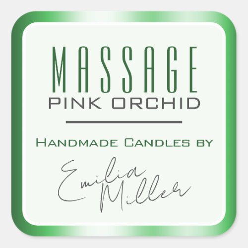 Luxury Light Green Ombre Signature Text Candles Square Sticker