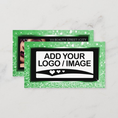 Luxury Light Green Sparkle Logo Photo Template Business Card