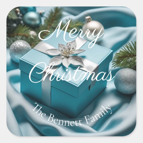 Luxury Light Icy Blue  Silver Christmas Gifts  Square Sticker