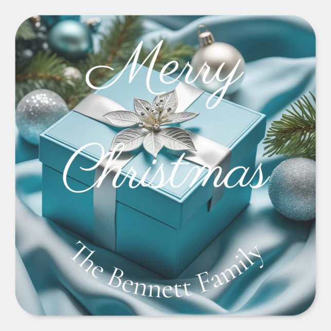 Luxury Light Icy Blue & Silver Christmas Gifts  Square Sticker (Front)