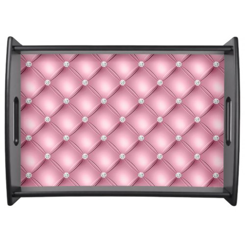 Luxury Light Pink Diamond Tufted Pattern Serving Tray