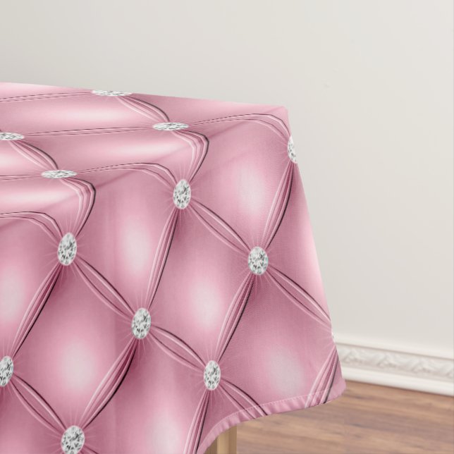 Luxury Light Pink Diamond Tufted Pattern Tablecloth (In Situ)
