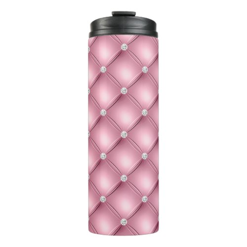 Luxury Light Pink Diamond Tufted Pattern Thermal Tumbler