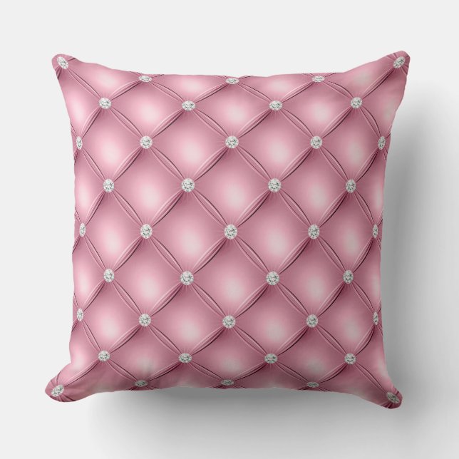 Luxury Light Pink Diamond Tufted Pattern Throw Pillow (Front)