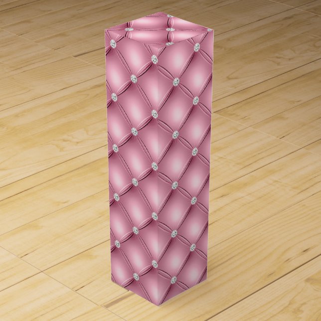 Luxury Light Pink Diamond Tufted Pattern Wine Box (Front)