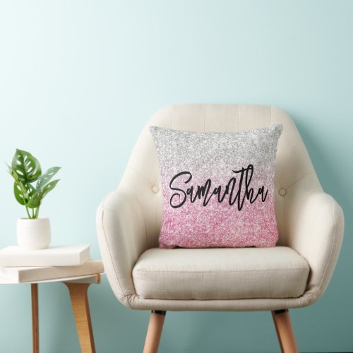 Luxury Light Silver Grey Pink Ombre Glitter Throw Pillow