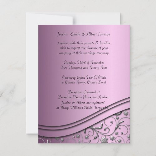 Luxury Lilac Damask Swirls Wedding Invitation