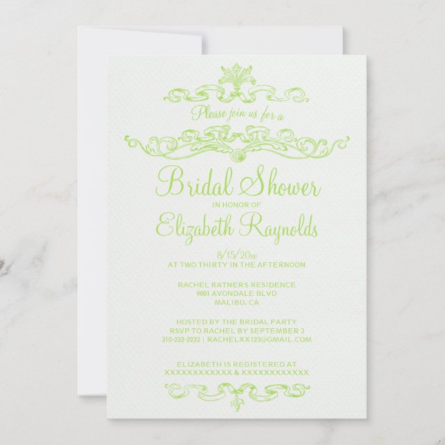 Luxury Lime Green Bridal Shower Invitations (Front)