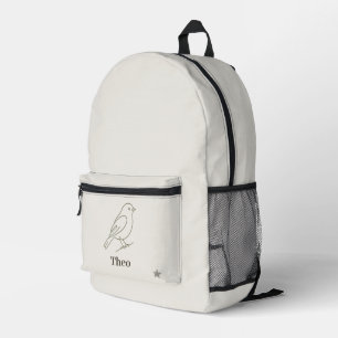 Luxury Line Art Bird Kids Personalized Name Printed Backpack