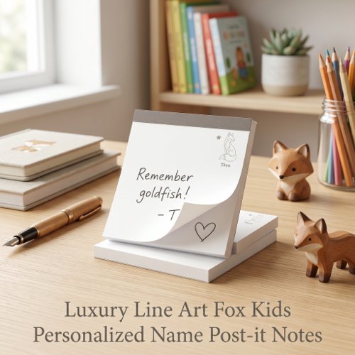 Luxury Line Art Fox Kids Personalized Name 3"x3" Post-it Notes