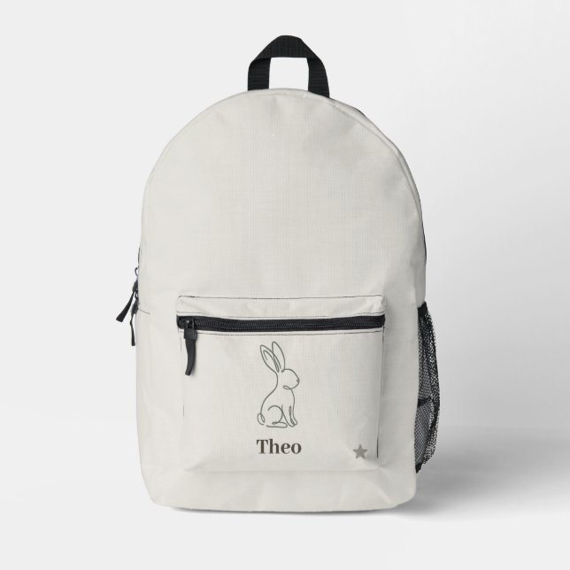 Luxury Line Art Rabbit Kids Personalized Name Printed Backpack (Front)