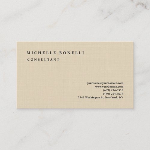 Luxury Linen Beige Classical Plain Professional Business Card