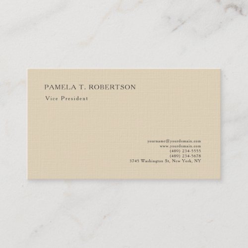 Luxury Linen Beige Classical Plain Professional Business Card