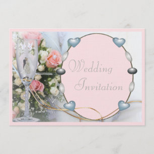 Luxury Linen Bride & Groom, Doves & Glass Floral Invitation